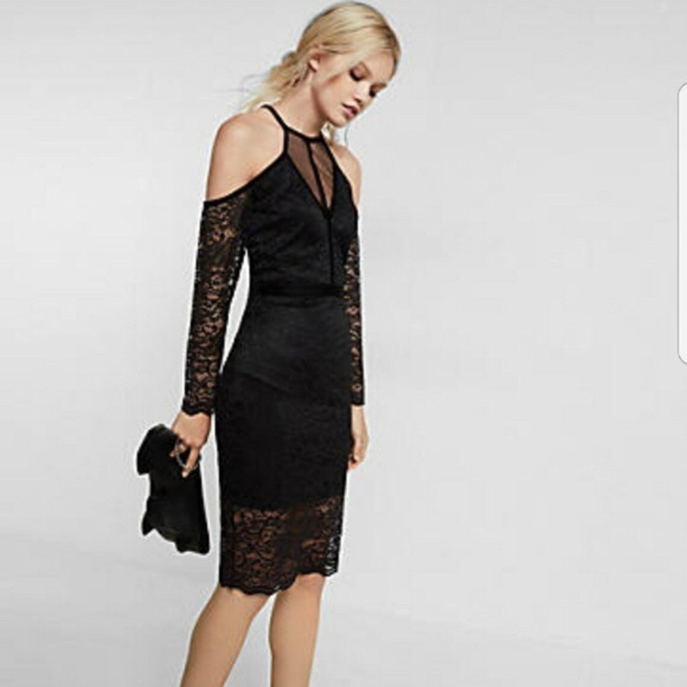 Express lace and velvet cold shoulder party dress